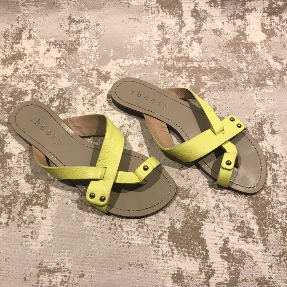 Theory Pastel Yellow/Green Leather Sandals - Picture 1 of 6